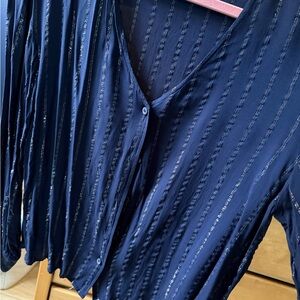 Treasure & Bond Navy Blue Metallic-Striped Fabric Top